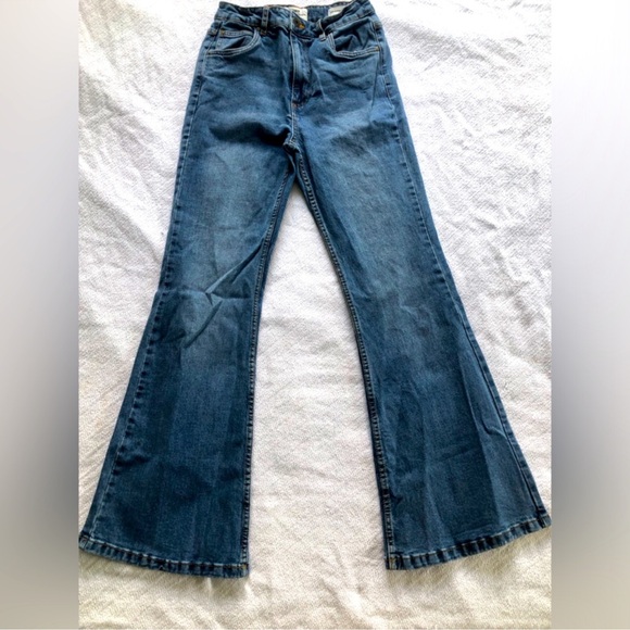 Cotton On Denim - Blue Flare Wide Leg Jeans with High Waist and Vintage Look